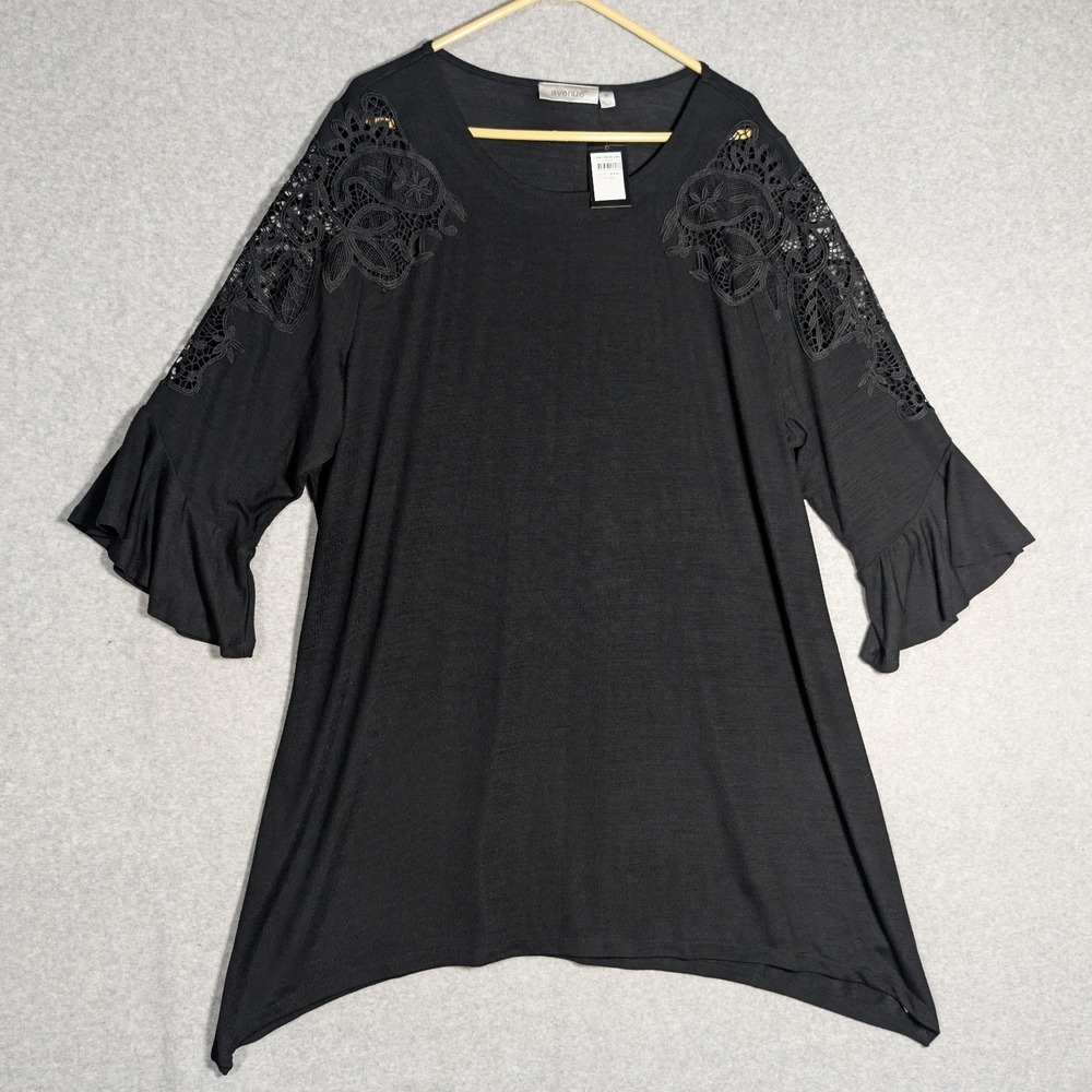 Avenue Tunic Dress Orchid Lane Womens 2X Black Lace Shoulder Witchy Boho
